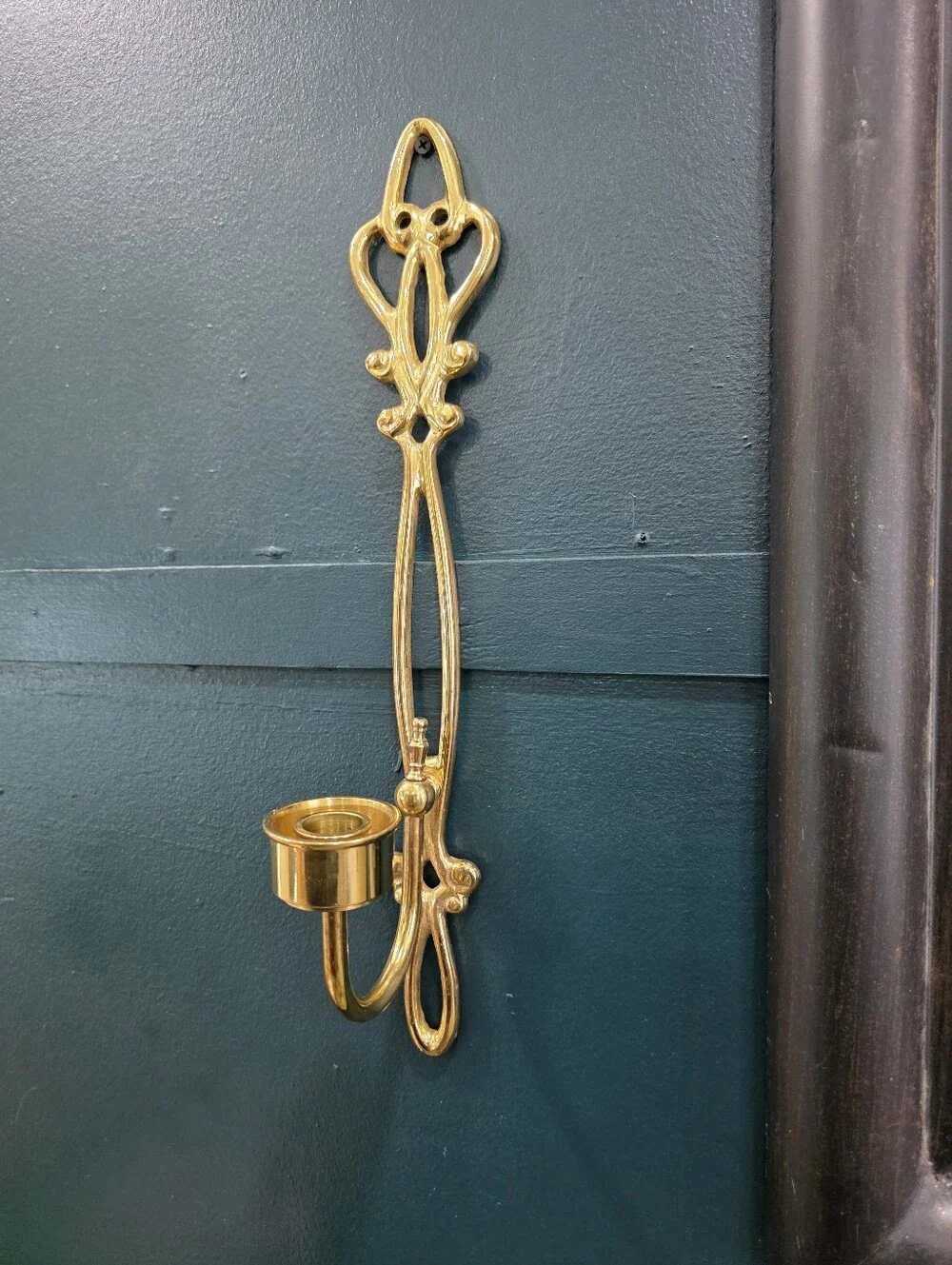 Brass Ornate Long Taper Candle Holder Wall Sconce 17'